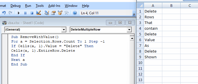 deleting rows with specific value in VBA code